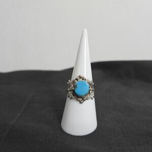 Vintage Sterling Silver Turquoise Ring Mexican Style Floral Statement Ring sz 6